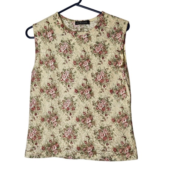 Girlfriends Tops - Girlfriends Floral Lace Tank‎ Top Sleeveless Cottagecore Blouse XL